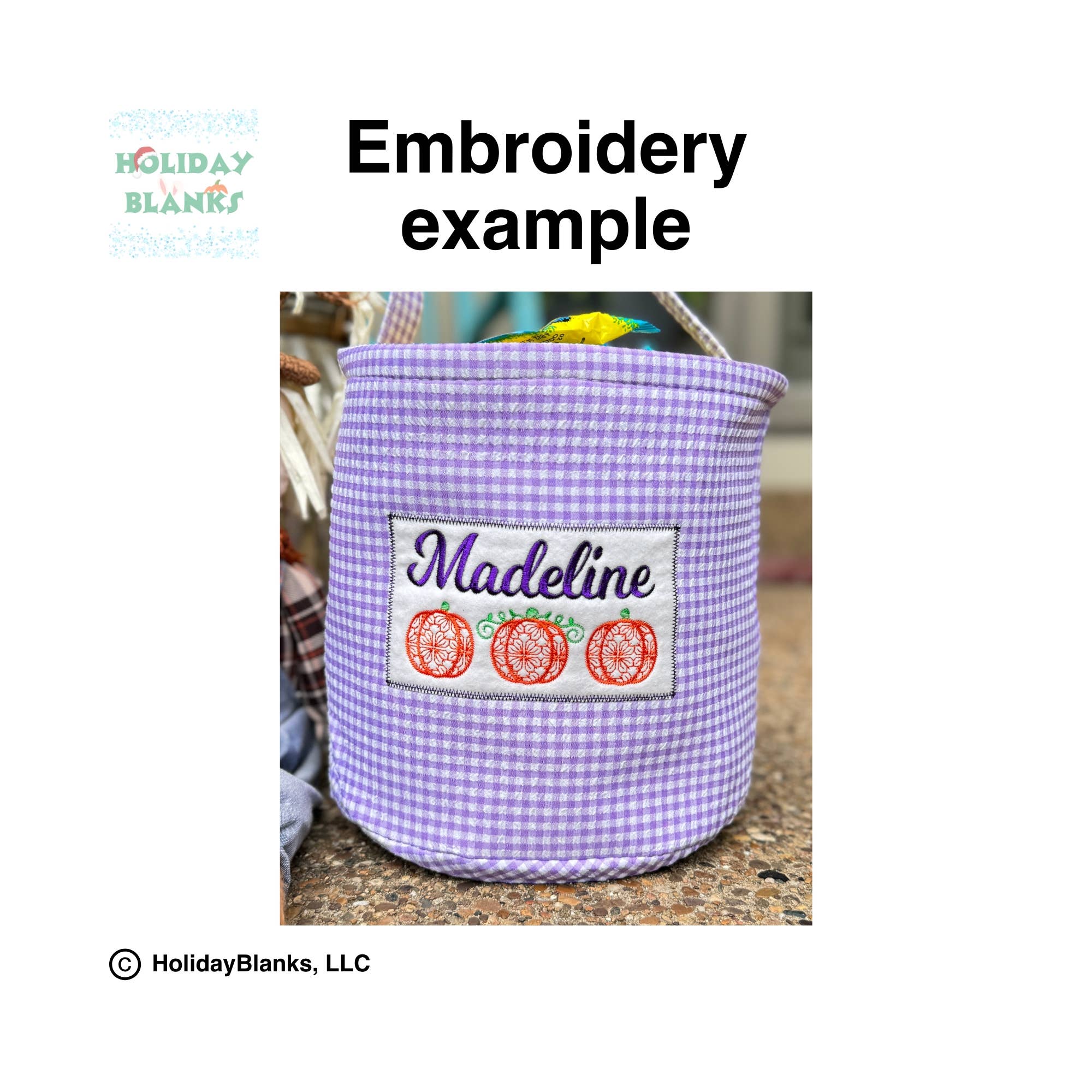 Holiday Blanks - Wholesale Basket - Gingham Halloween basket embroidery blanks4