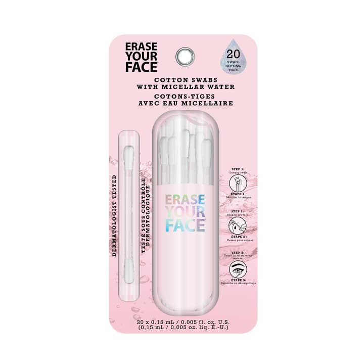 Erase Your Face 20pc Micellar Water Filled Swabs for wholesale by Upper Canada Soap