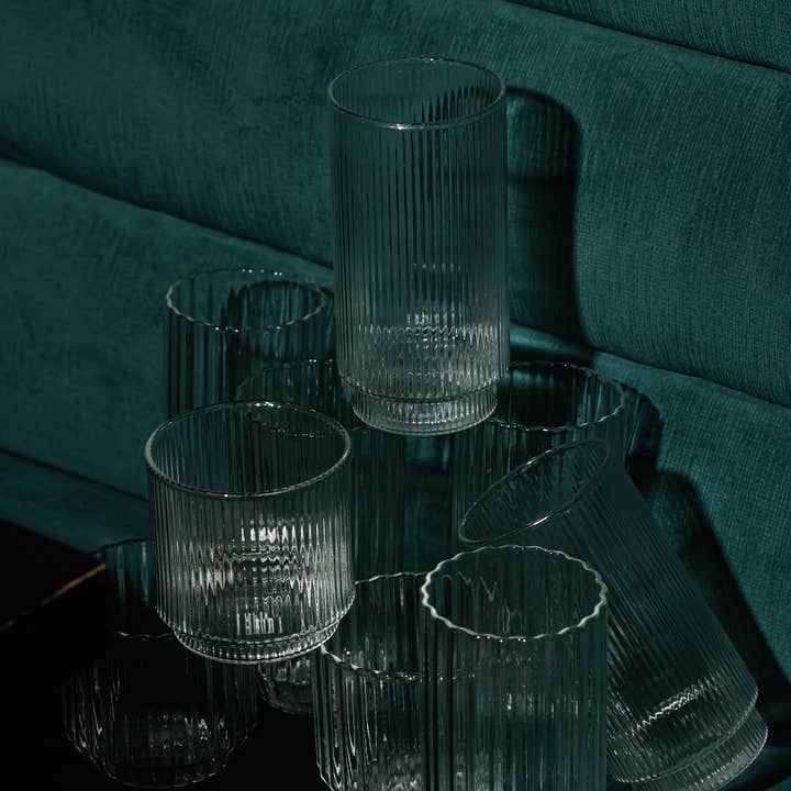 Hudson and Oak - Wholesale Drinking Glass/Cup - Tall Ridged Glassware (set of 4)