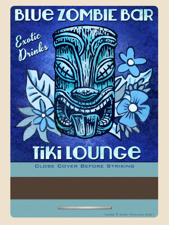 Blue Zombie Bar 5 x 7 matchbook print for wholesale by ChetArt