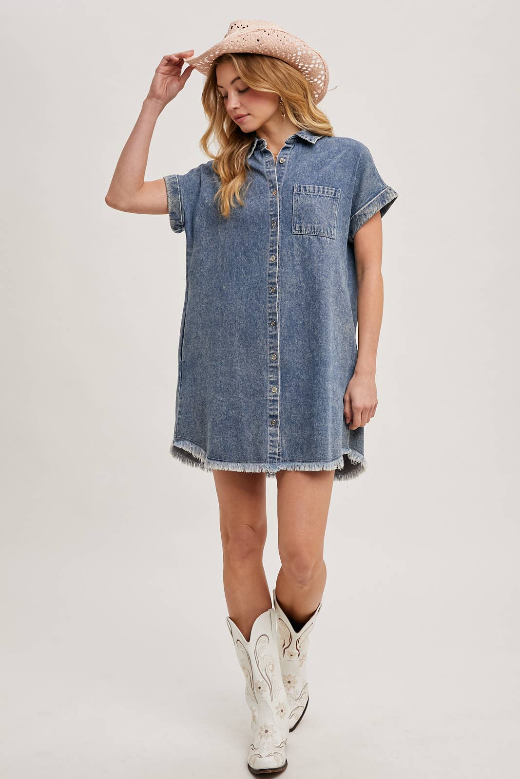 Bluivy - Wholesale Dress - Women's - FRAYED HEM DENIM SHIRT DRESS17