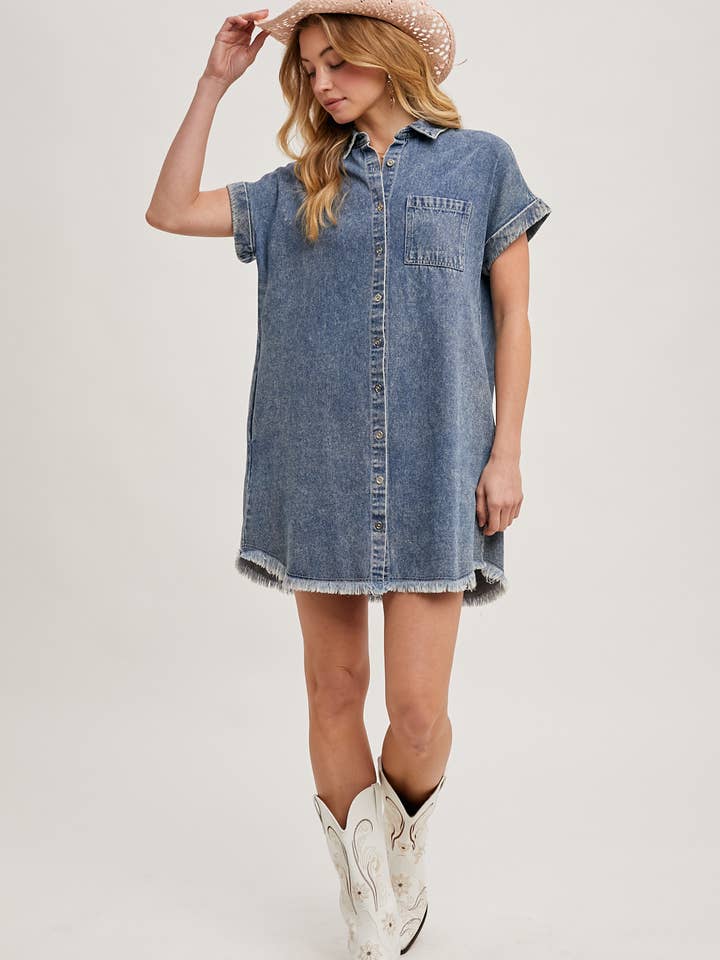 Bluivy - Wholesale Dress - Women's - FRAYED HEM DENIM SHIRT DRESS17