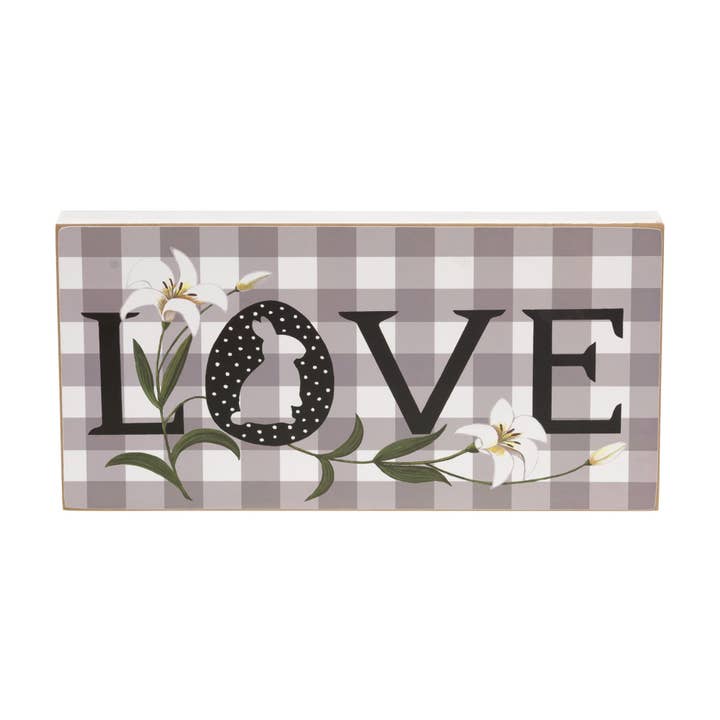 Buffalo Check Lily & Bunny "Love" Box Sign for wholesale by The Hearthside Collection