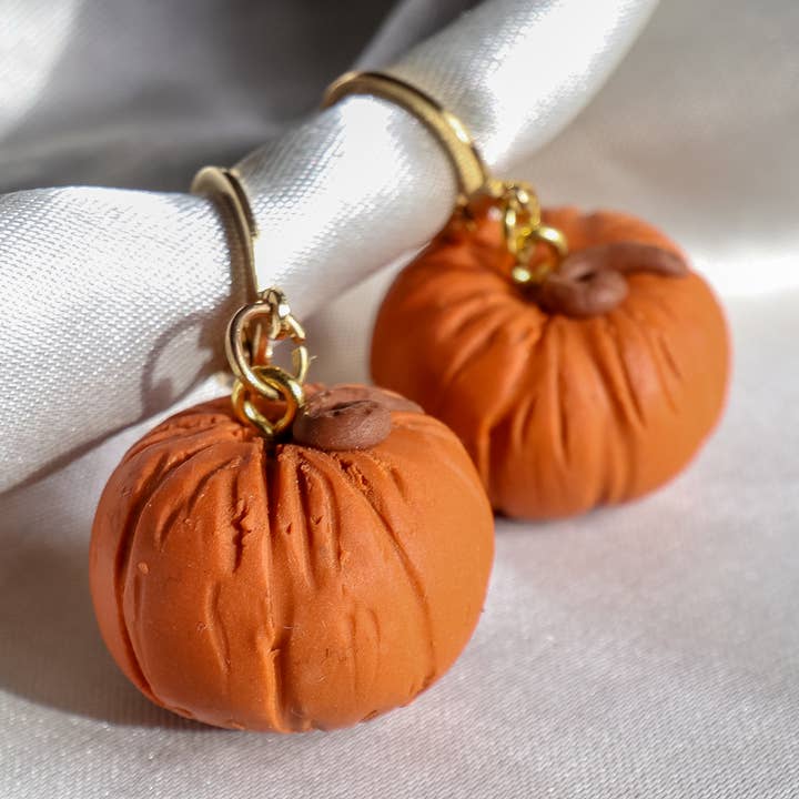 Polymer Clay Pumpkin Earrings for wholesale by Fox and Bunny Rise