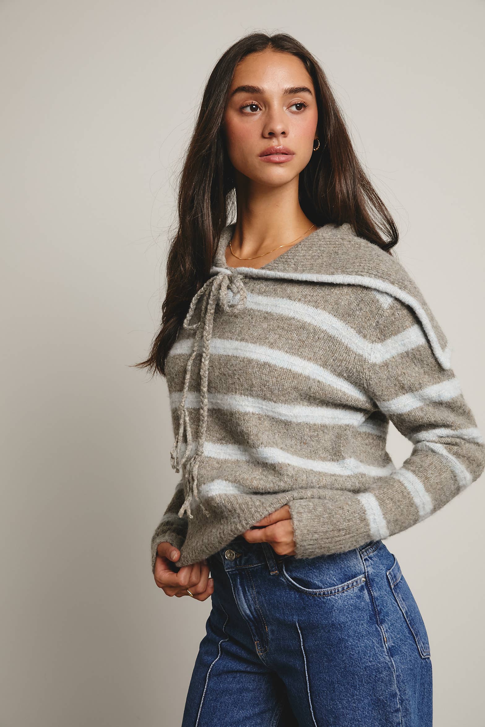 Forte - Wholesale Knit Sweater - Women's - Striped Sailor Collar Knit Sweater FSW001225