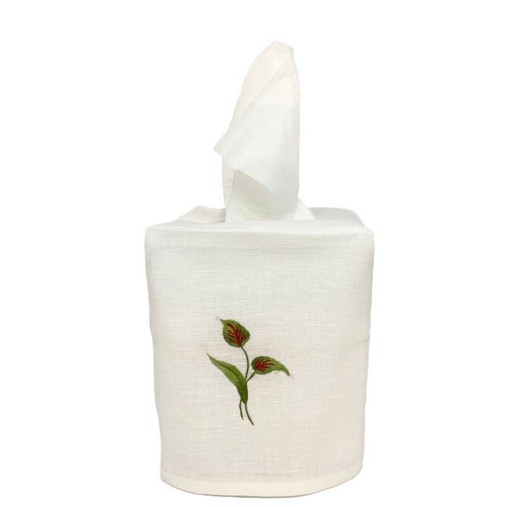 Linen Tissue Box Cover Flamingo Flower White for wholesale by Gordonsbury
