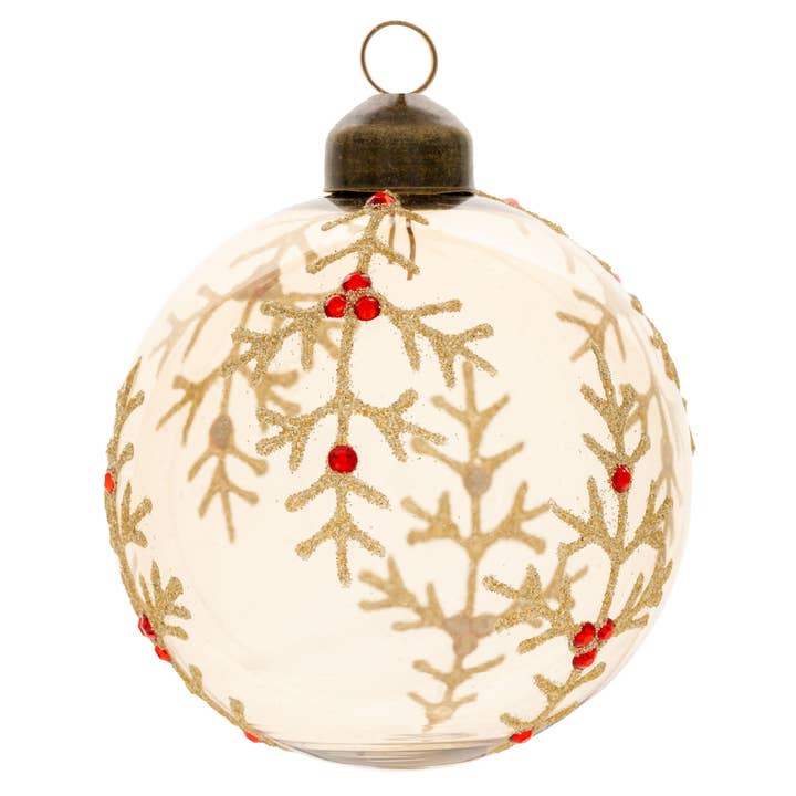 Holly Branch Ball Glass Ornament for wholesale by Karma