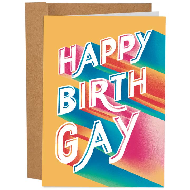Happy BirthGay - Carte d'anniversaire gay LGBTQ+ pour la vente par Sleazy Greetings