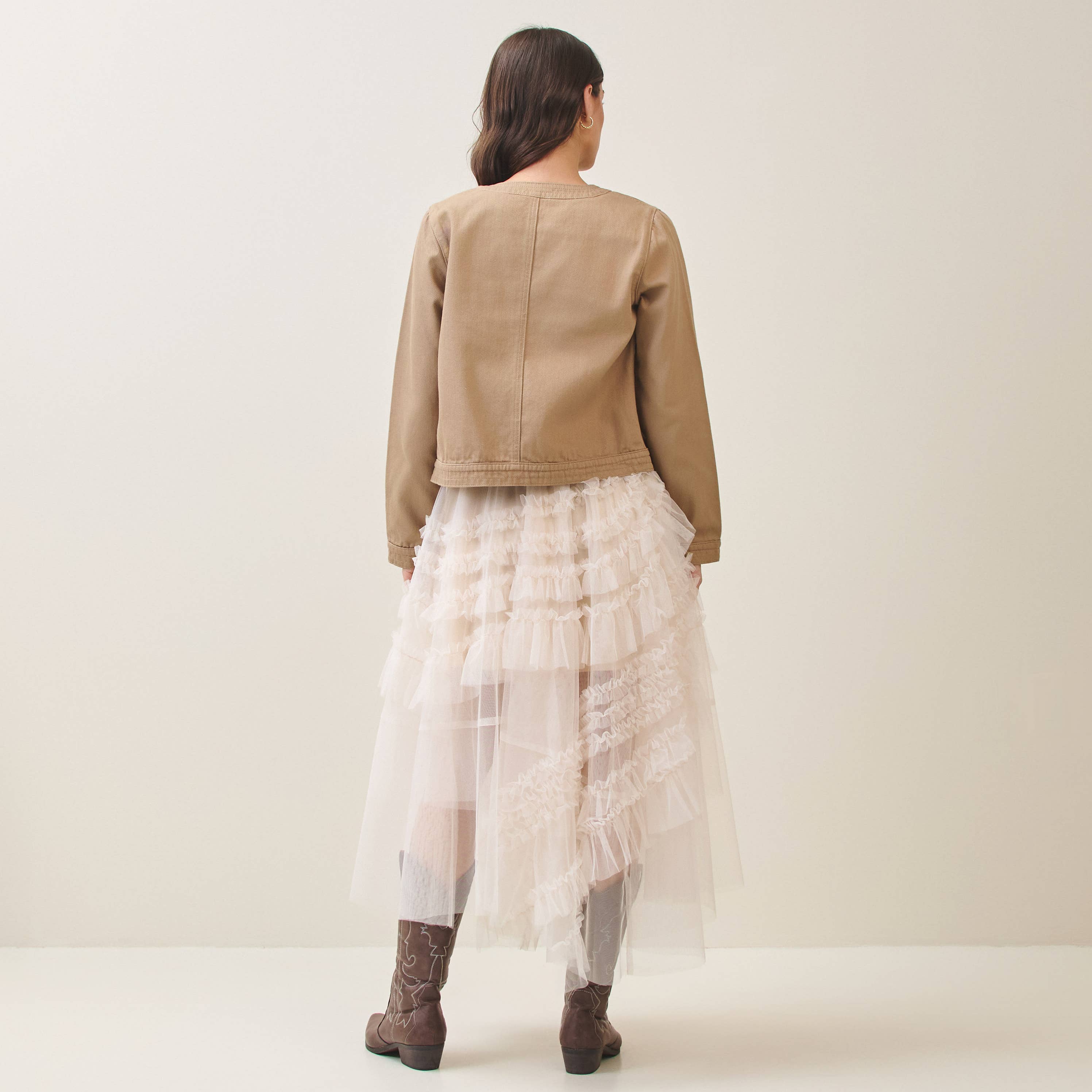 Cream Tiered ruffle tulle skirt for wholesale on Faire6