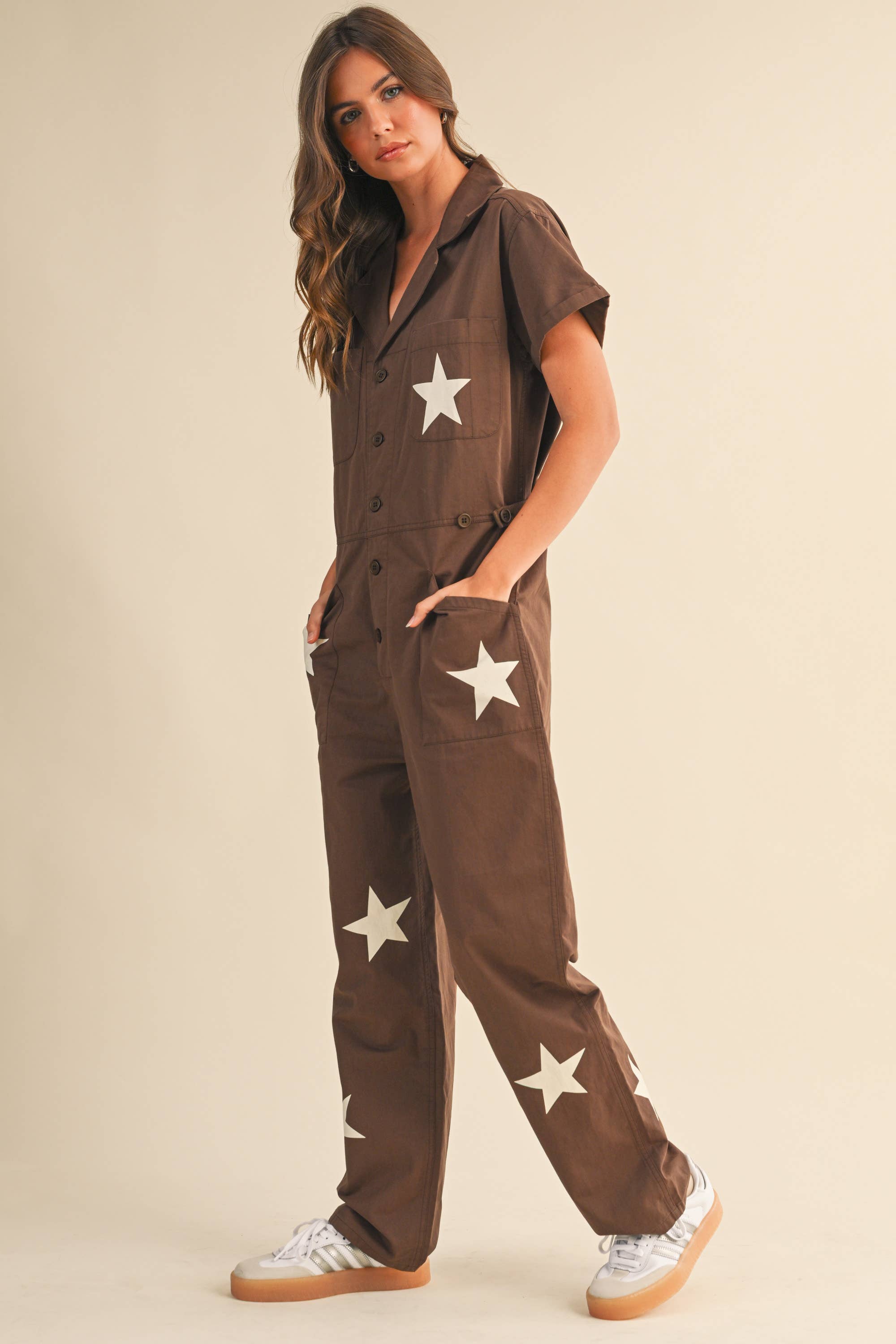 Klesis - Wholesale Jumpsuit - Women's - IJP3204 CONTRAST STAR PRINTED SHORT SLEEVE JUMPSUIT4