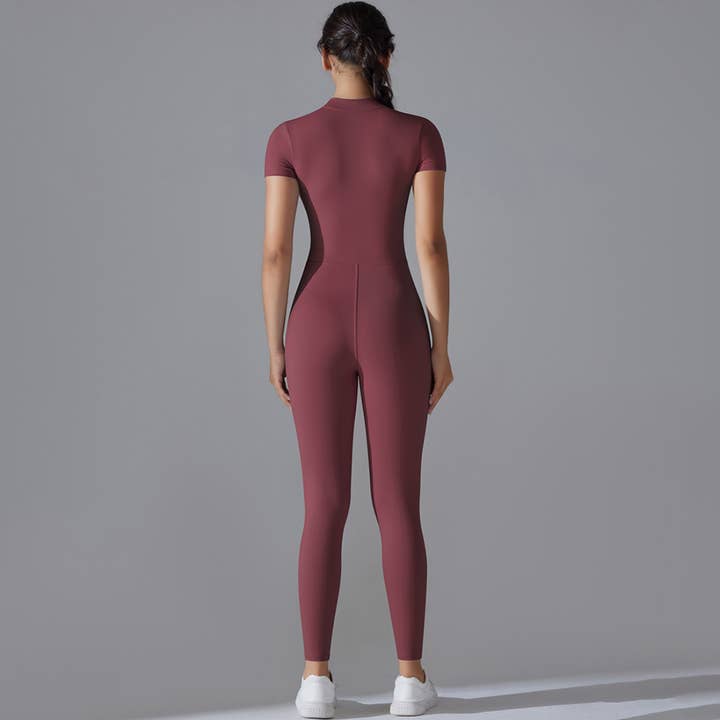 Sodalemon - Wholesale Unitard - Women's - Women Half Zipper Short Sleeve Breathable Sport Jumpsuit