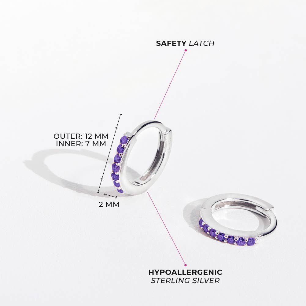 In Season Jewelry – wholesale Huggie earrings – Tiny Multi CZ 7mm Baby Kids Earrings Hoop - Sterling Silver3