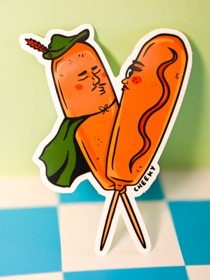 Corn Dog Lovers Vinyl Sticker for wholesale by Cheeky Art Studio