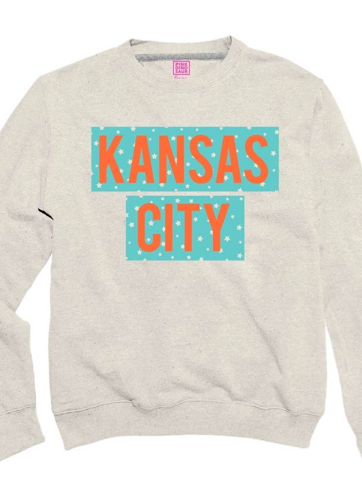 Felpa Kansas City con Mini Stelle Teal & Arancioni Signature per la vendita all'ingrosso da parte di Pink Dinosaur
