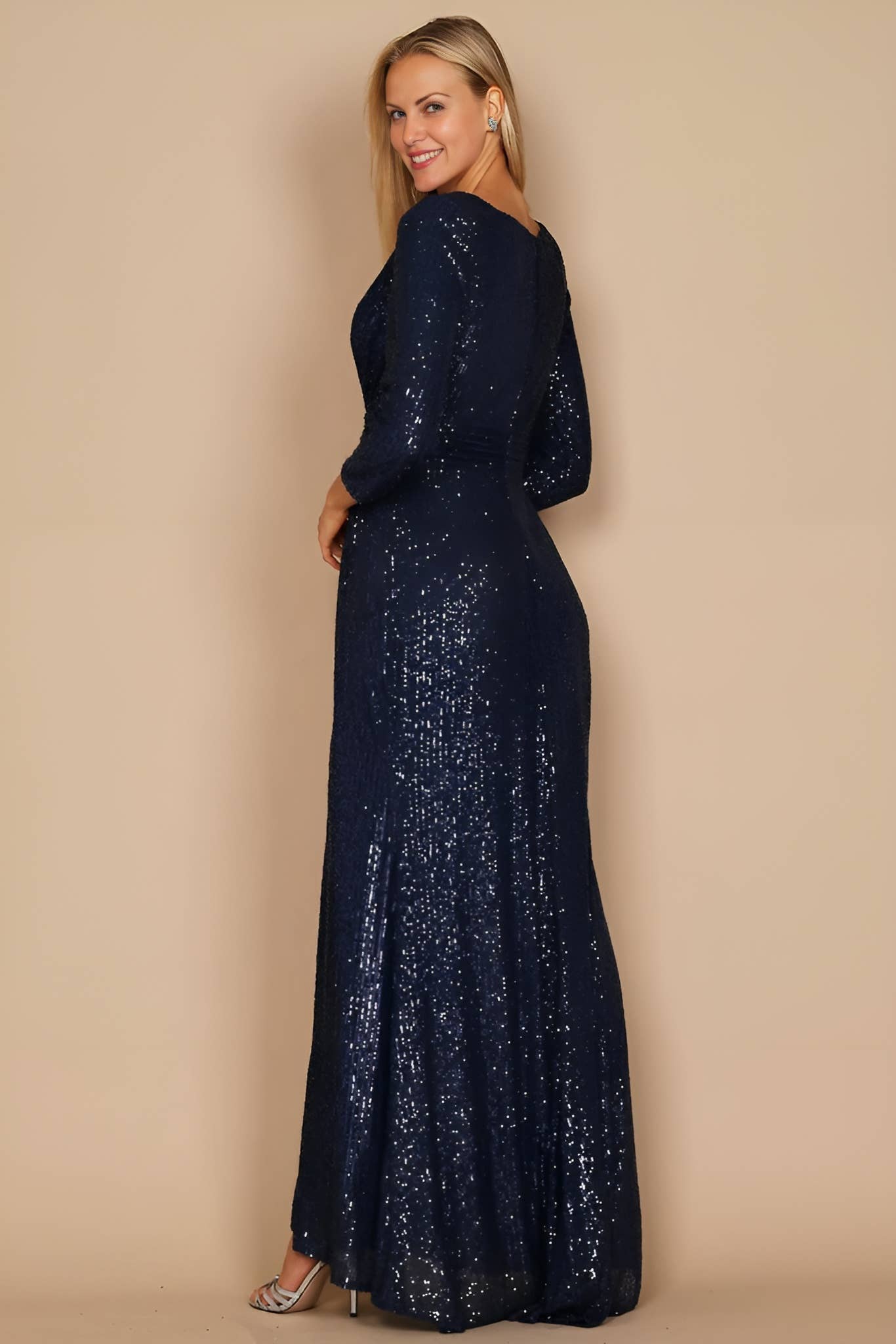 Kos Couture - Wholesale Gown - Women's - Long Sleeve Sequin Formal Hand Beaded Dress 23
