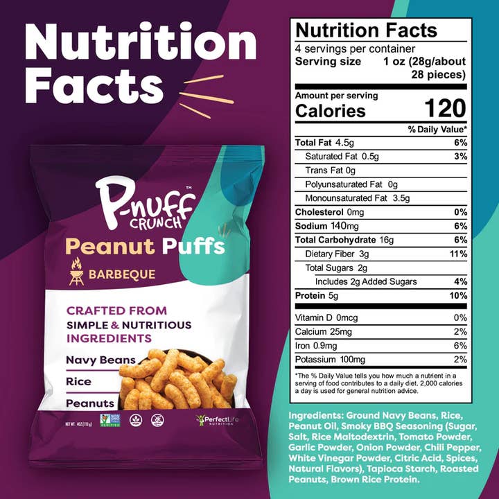 Pnuff Crunch - Wholesale Puffed Snack - Pnuff Crunch Baked Peanut Puff Snacks Barbeque 6 x 4oz