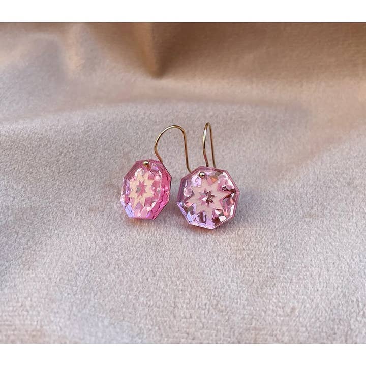 Mini Star Geo Drop Earrings - Pink Glitter for wholesale by Rosa Pietsch