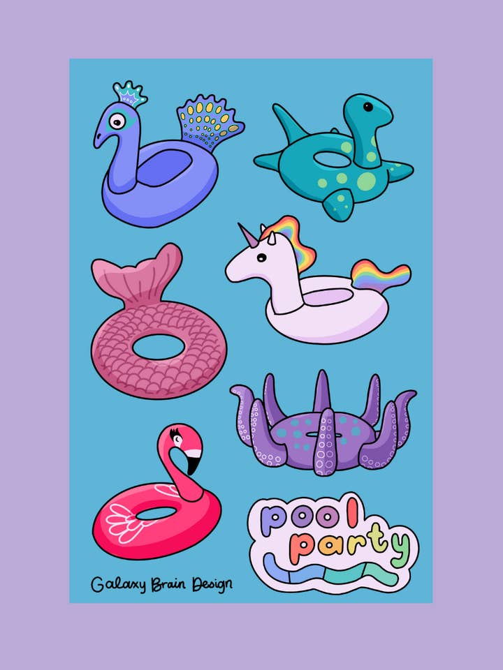 Pool Party Sticker Sheet for wholesale by Galaxy Brain Design