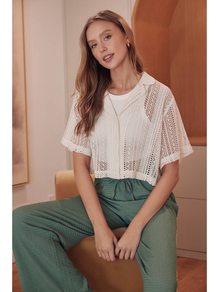 CRÈME Haut court en crochet chic et tendance pour l'été - TI6274FO en vente sur Faire3