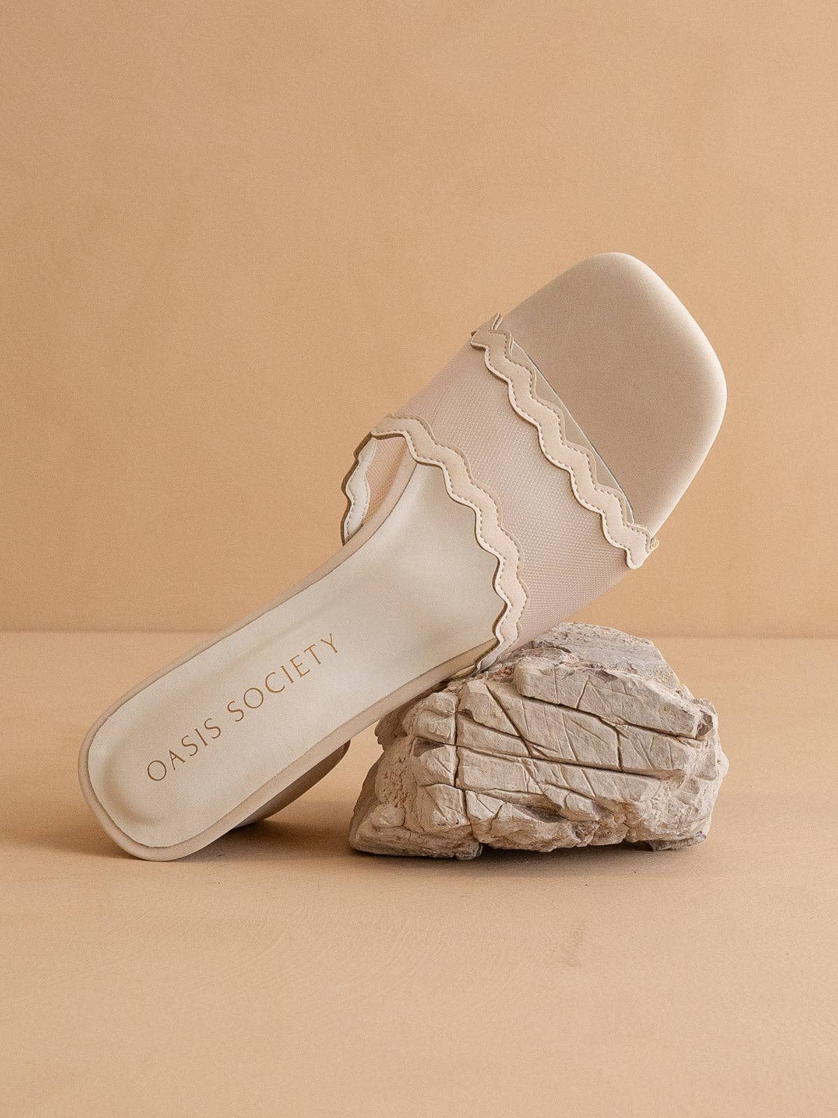 The Trina | Beige Scalloped Mesh Block Heel for wholesale on Faire3