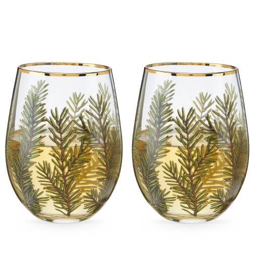 Twine - Wholesale Wine Glass - Gold-Rimmed Woodland Stemless Wine Glasses - Set of 2