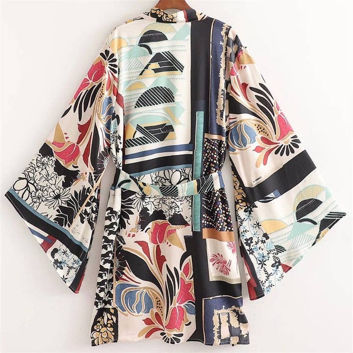 PRINTING Printed Patchwork Kimono Top And Wide Leg Pants Set for wholesale on Faire