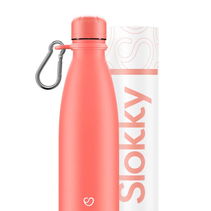 Pastel Coral Thermos Bottle, Lid & Carabiner - 500ml for wholesale by Slokky