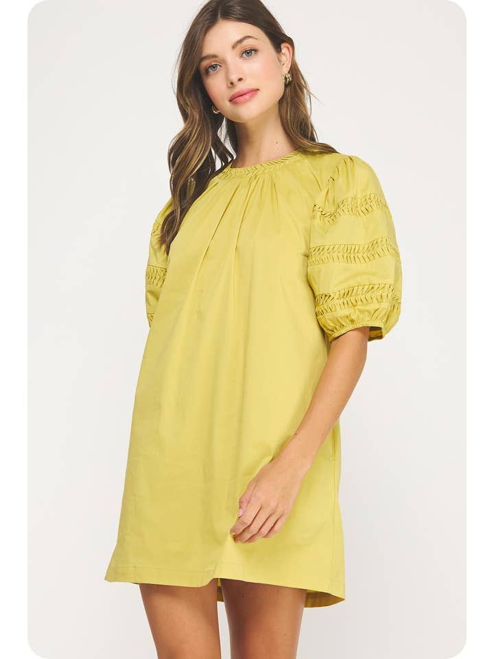 Strut & Bolt - Wholesale Dress - Women's - Reverse Pintuck Puff Sleeve Mini Dress11