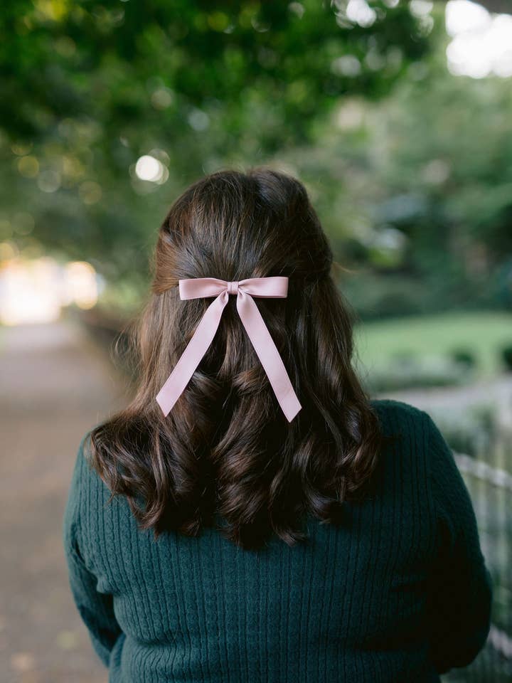 Thin Matte Satin Hair Bow Barrette | Micro Florence Bow for wholesale by Grace & Grandeur