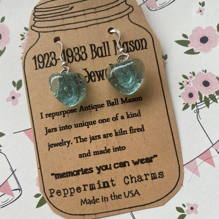 1923-1933 Ball Mason jar heart earrings sterling silver for wholesale by Peppermint Charms