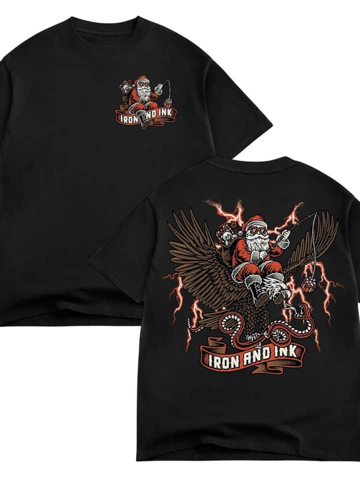 New Limited edition "Santa" shirt- garment dyed black for wholesale by Iron And Ink Clothing Co