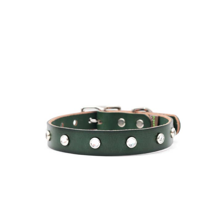 Mimi Green - Venta al por mayor Collar - Perros - Hebilla de cinturón para collar de perro con tachuelas - Gemas transparentes - Coco