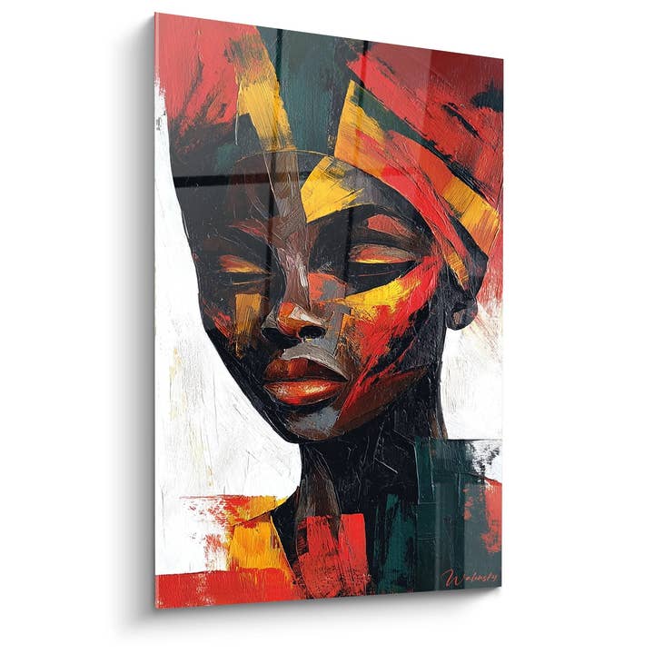Tableau Portrait Femme Africaine - Explosion de Couleurs - Edition Visage africain pour la vente par Walensky