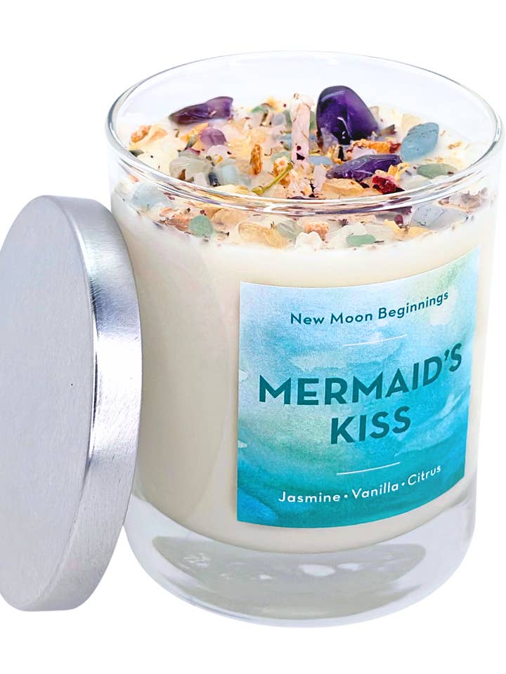 Mermaid's Kiss Candle - Herb, Flower, & Crystal Candle for wholesale by New Moon Beginnings