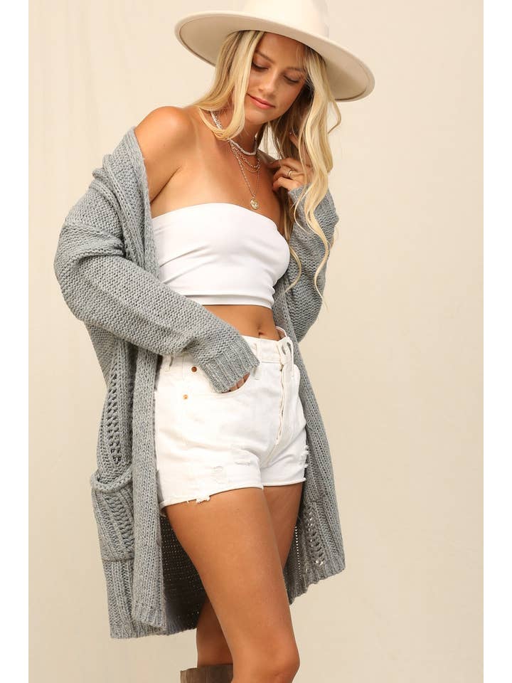 KyeMi - Vente Cardigan – femme - Long cardigan en maille douce avec poche latérale19