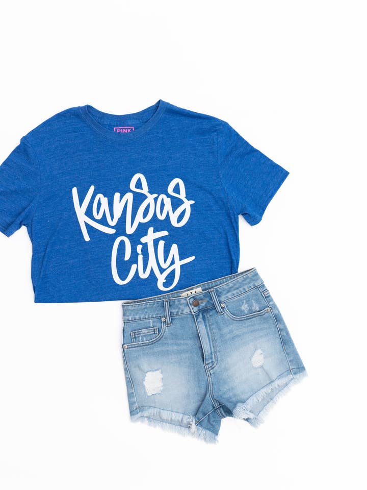 White Script Blue Kansas City Tee Pack for wholesale by Pink Dinosaur