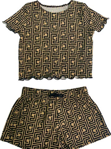 Conjunto de 2 piezas de top y pantalón corto con estampado de canalé para niños para venta al por mayor de Cheryl Creations Kids