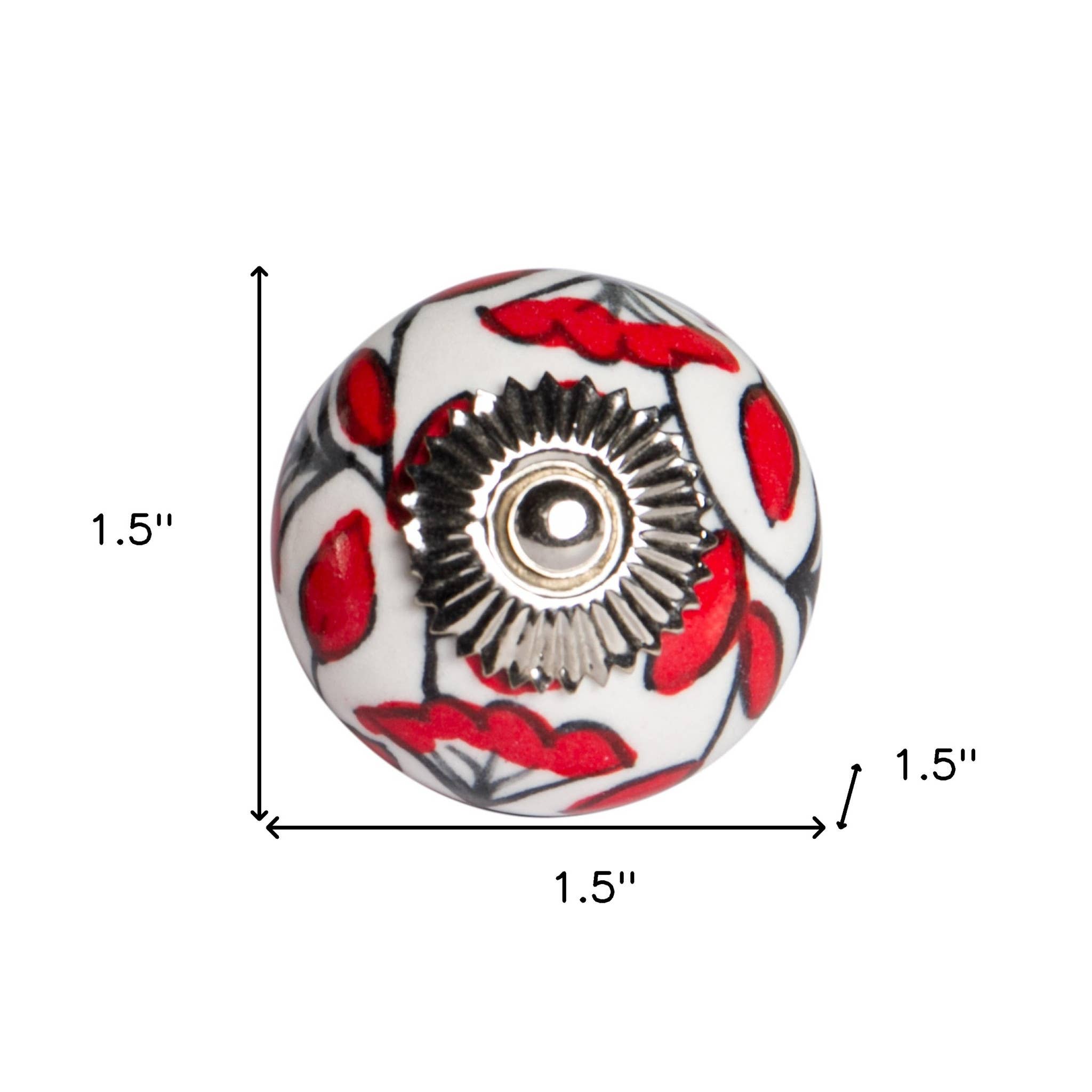 HomeRoots - Wholesale Knob/Pull - Set of Eight White And Red Ceramic And Metal Drawer Pull Knobs2