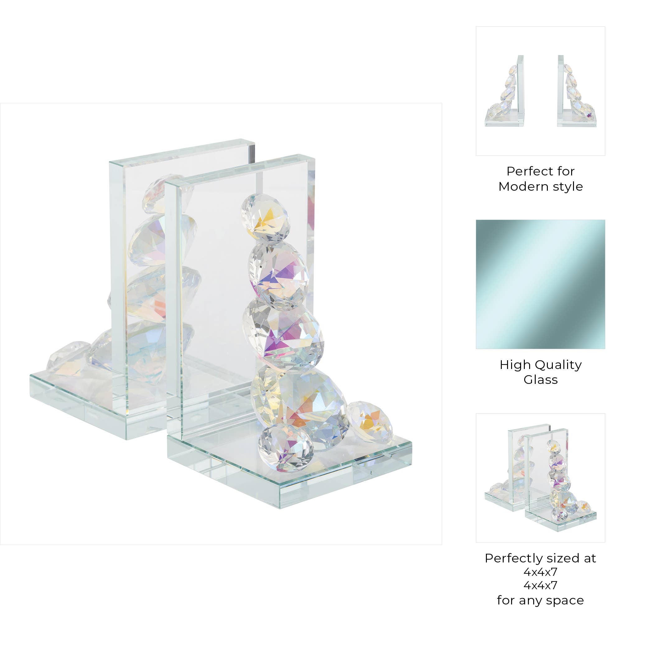 Sagebrook Home - Wholesale Bookend - Bookends Set of 2 - Clear Crystal Modern Diamond, 7 in.2