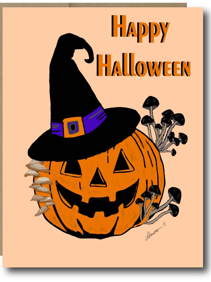Witchy Pumpkin Halloween Card – A2 Greeting Card with Jack-O'-Lantern, Witch Hat, and Mushrooms – Spooky Cute Fall Card– Blank Inside Greeting Card (Copy) for wholesale by Color Crumbs Club