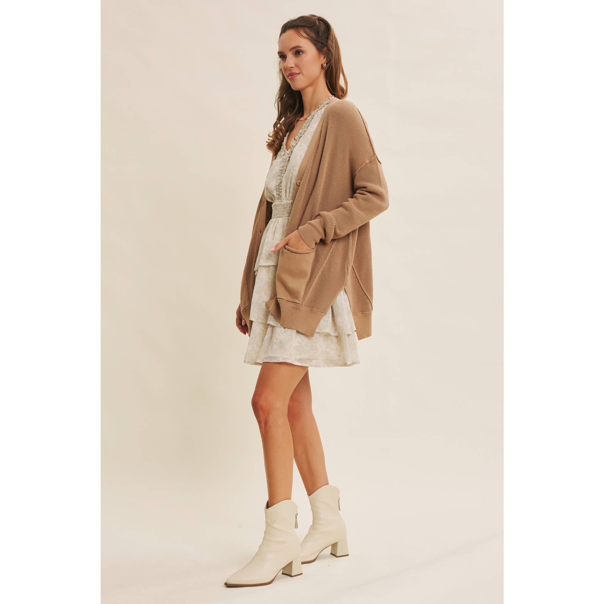 in february - Wholesale Cardigan - Women's - SLOUCHY CHARM BUTTON-DOWN CARDIGAN WITH CONTRAST WEAVE21