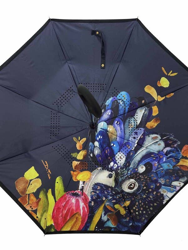 IOco Reverse Umbrella with Sun Safe UPF50 - Red Tailed Black for wholesale by IOco Gift Designers