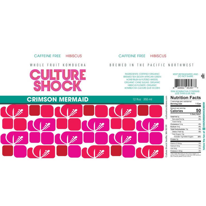 Culture Shock Brew - Wholesale Kombucha - Kombucha, Crimson Mermaid, caffeine free hibiscus