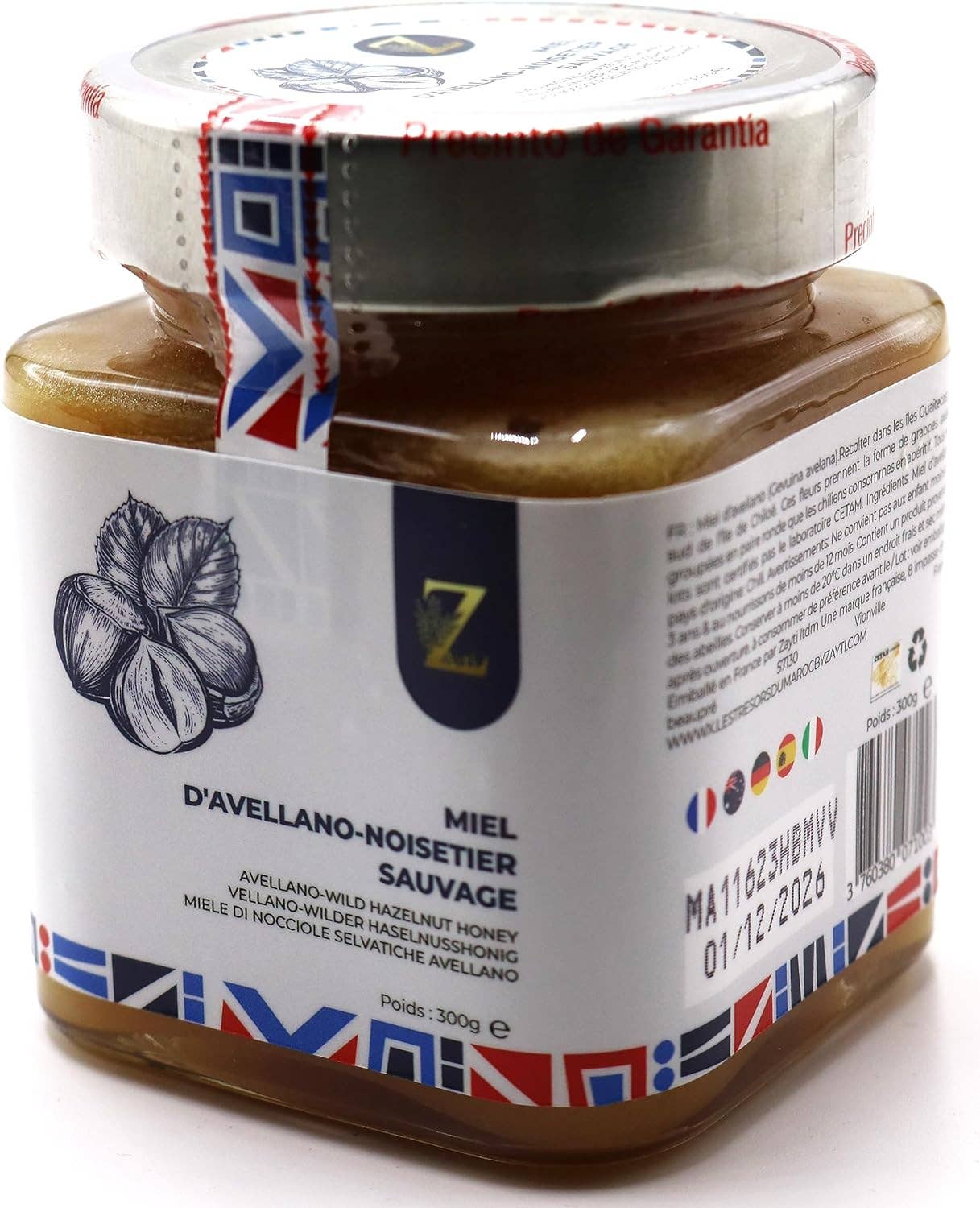 Zayti L.T.D.M - Wholesale Honing - Romige hazelnoot-honing uit Chili 100% natuurlijk - pot van 300 g0