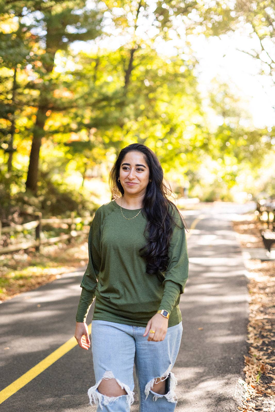 Knieriem Designs - Wholesale Knit Top - Women's - Green Rayon Jersey Long Sleeve Top with Cuffs1