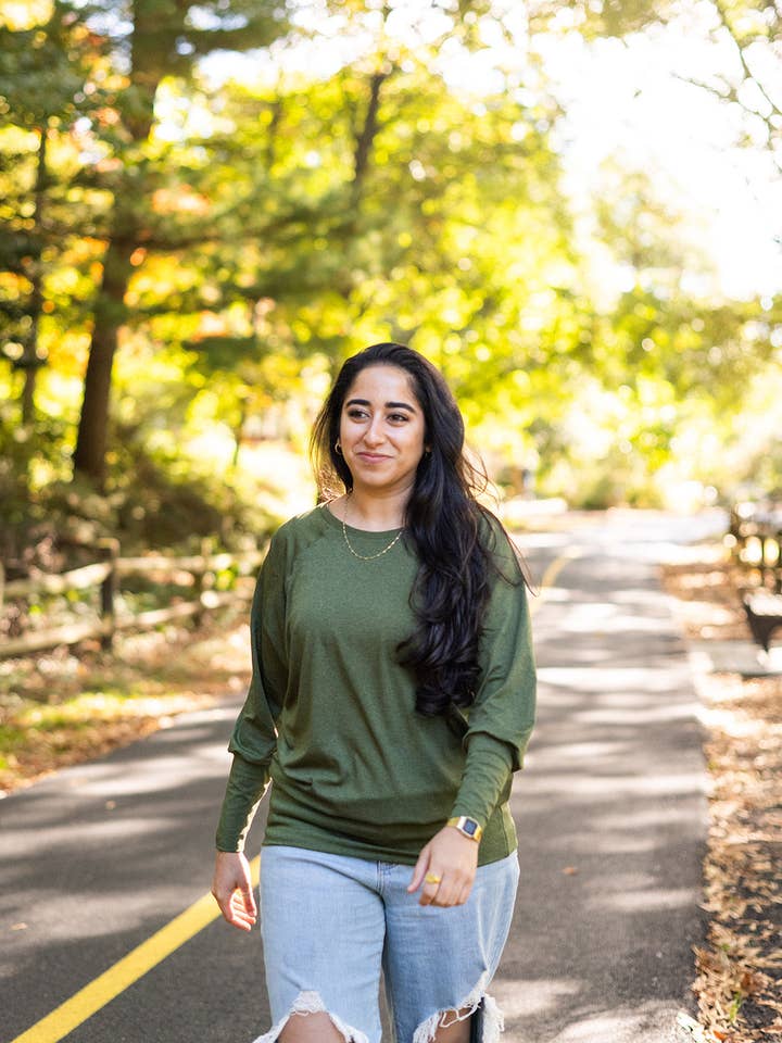 Knieriem Designs - Wholesale Knit Top - Women's - Green Rayon Jersey Long Sleeve Top with Cuffs1