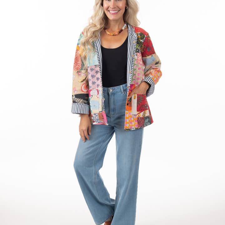 Quilted Patchwork With Pockets Jacket, Assorted Designs for wholesale by Kaleidoscope Accessories