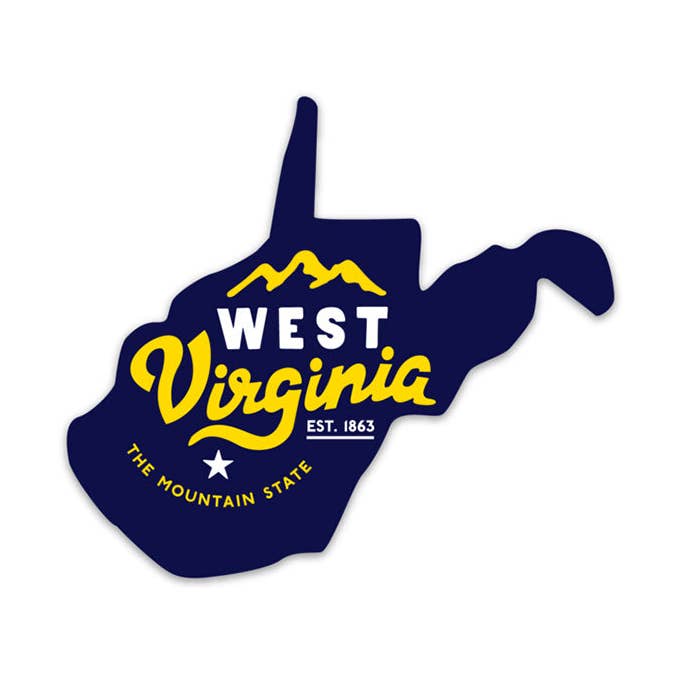 West Virginia, the Mountain State - Sticker, 4" x 3.52" for wholesale by Base Camp Printing Co.