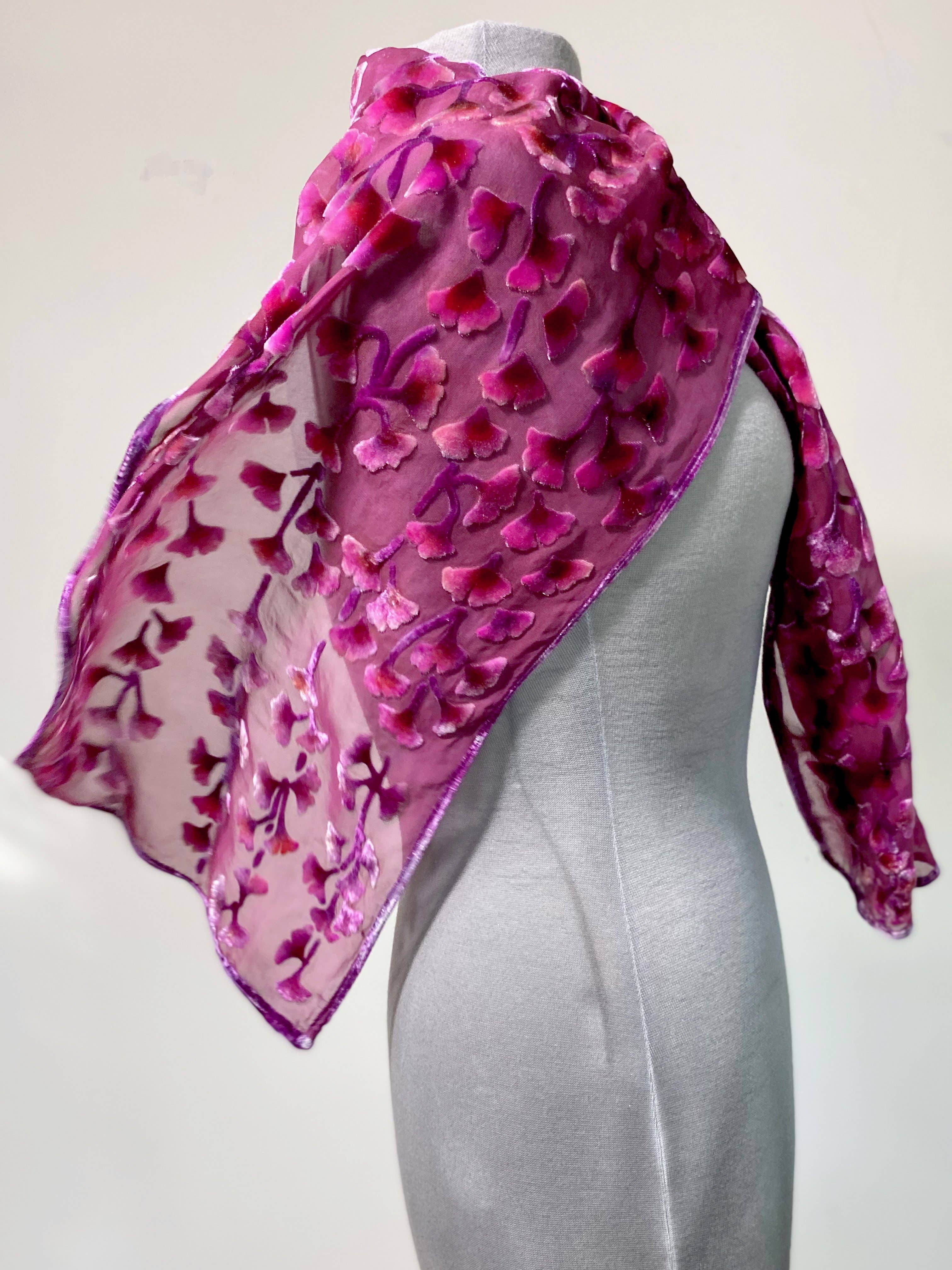 Sherit Levin Textiles - Wholesale Scarf - Women's - Hand Painted Devoré Silk Velvet Floral Fuchsia Scarf0