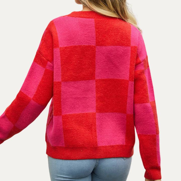 The Moment Collection - Wholesale Cardigan - Women's - Trendy Geometrical Pattern Button-Up Cardigan Sweater